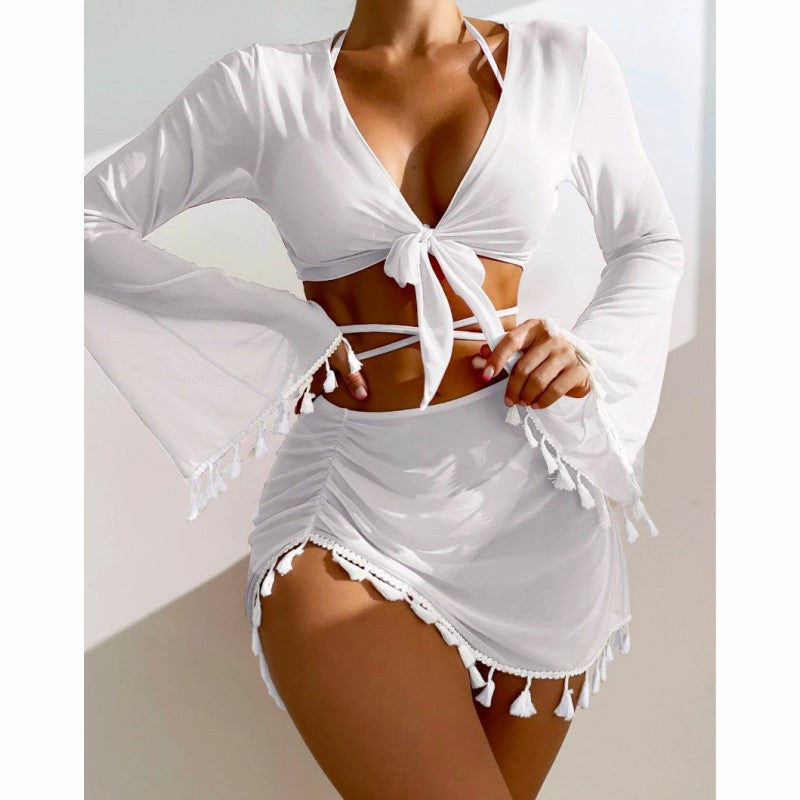 Damen Set aus luftiger Bluse mit langen Ärmeln und Taillenslip Drune