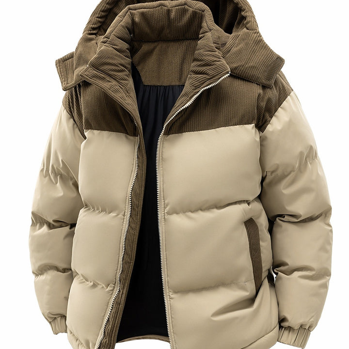 Herren Wattierte Steppjacke mit Cordbesatz, hohem Kragen & Thermofutter Drune
