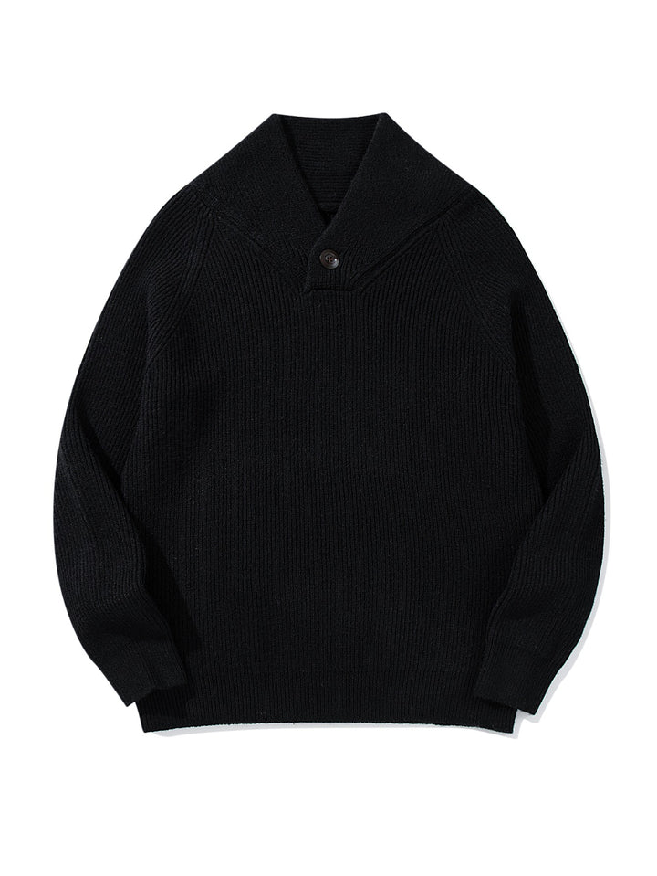 Unisex Gerippter Shawlkragen-Pullover mit Ein-Knopf-Detail Drune