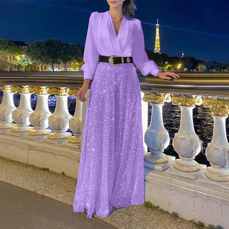 Damen Funkelndes Abendkleid mit elegantem Oberteil und glitzerndem Rock Drune
