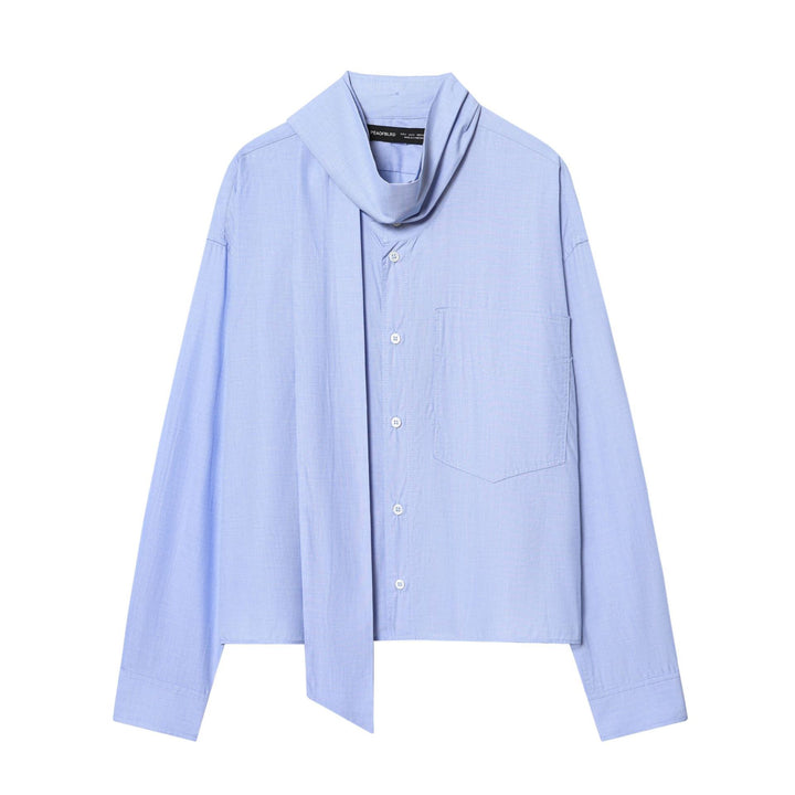 Damen nan oversized Hemdbluse mit dekorativer Schluppe, cropped Boxy-Schnitt und aufgesetzter Brusttasche Drune