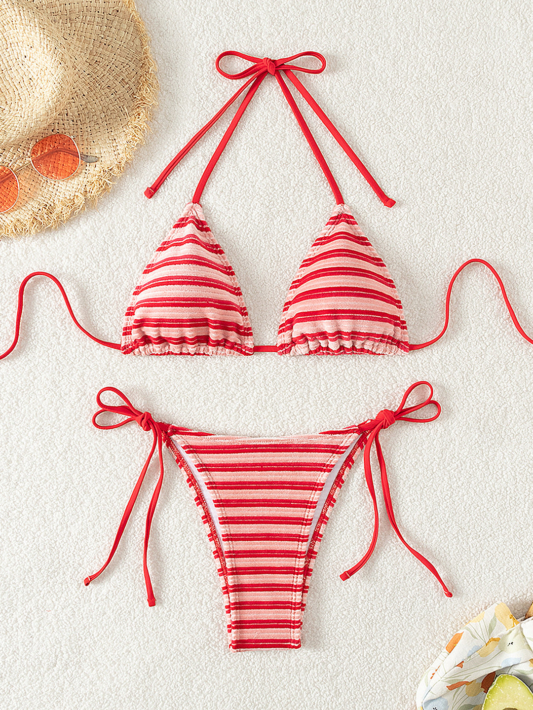Damen gestreiftes Bikini-Set mit verstellbaren Trägern Drune