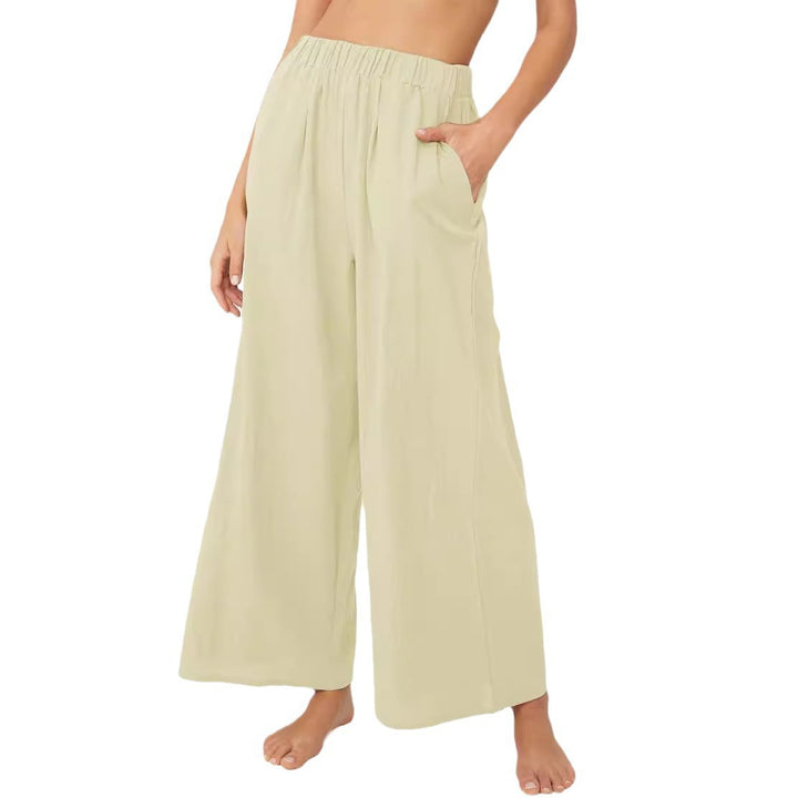 Damen Leichte Palazzo-Hose mit weitem Bein, elastischem Bund und Eingrifftaschen Drune
