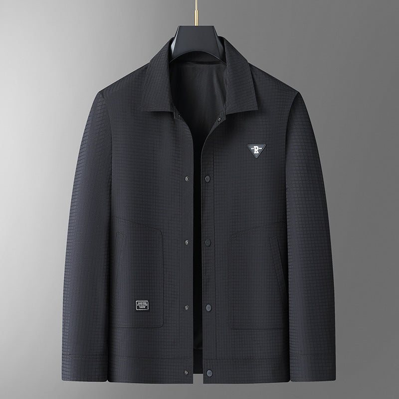 Herren Leichte strukturierte Coach-Jacke im Overshirt-Stil mit Druckknopfleiste und aufgesetzten Taschen Drune