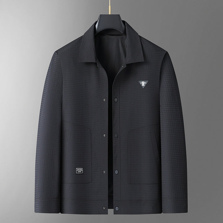 Herren Leichte strukturierte Coach-Jacke im Overshirt-Stil mit Druckknopfleiste und aufgesetzten Taschen Drune