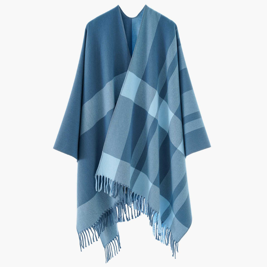 Damen Oversize-Cape mit Glencheck-Muster und Fransenabschluss Drune