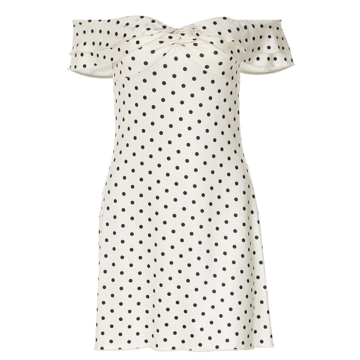 Damen Verspieltes Polka-Dot Cocktailkleid mit Schulterfreiem Design und Rüschendetails Drune