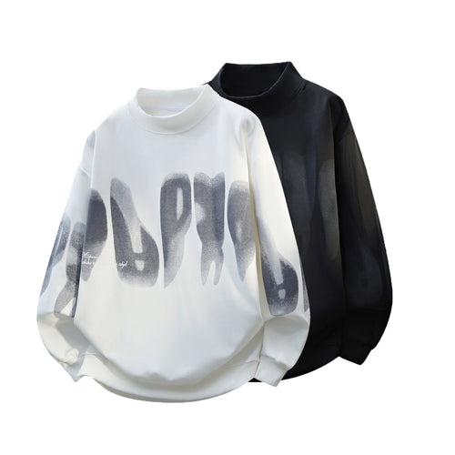 Unisex Oversize-Rundhals-Sweatshirt mit Stehkragen, abstraktem Print & gerippten Bündchen Drune