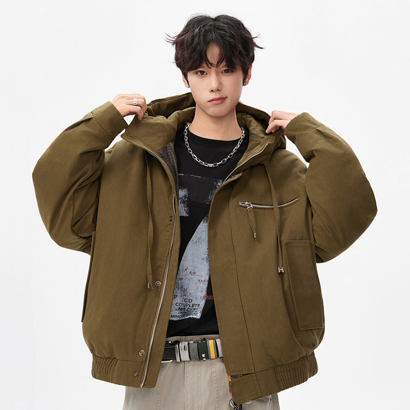 Herren Utility-Kapuzenjacke mit Reißverschluss, multifunktionalen Taschen und elastischem Saum Drune