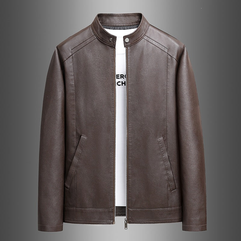 Herren Schlichte Kunstleder-Cityjacke mit Stehkragen, Zweiwege-Reißverschluss & Eingrifftaschen Drune