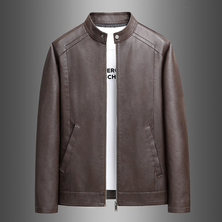 Herren Schlichte Kunstleder-Cityjacke mit Stehkragen, Zweiwege-Reißverschluss & Eingrifftaschen Drune
