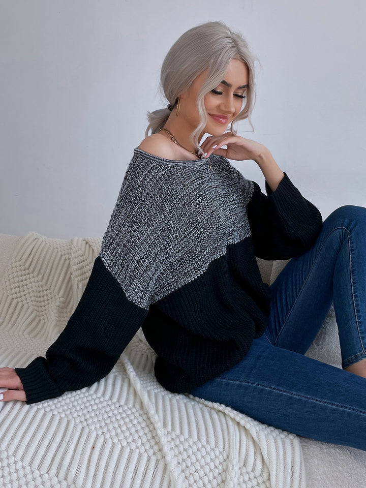 Damen Oversize Wollmix-Pullover mit Carmenausschnitt, Strukturstrick und lässiger Tunika-Silhouette Drune