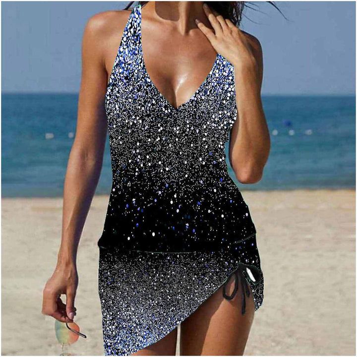 Damen lässiges Strandkleid mit verstellbarem Gürtel Drune