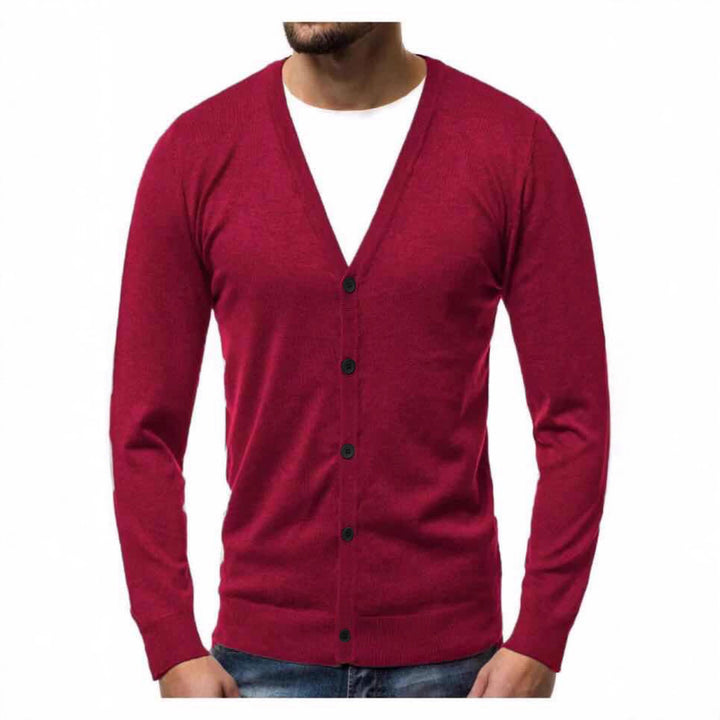 Herren nan Feinstrick-Cardigan mit V-Ausschnitt, schmaler Passform und durchgehender Knopfleiste Drune