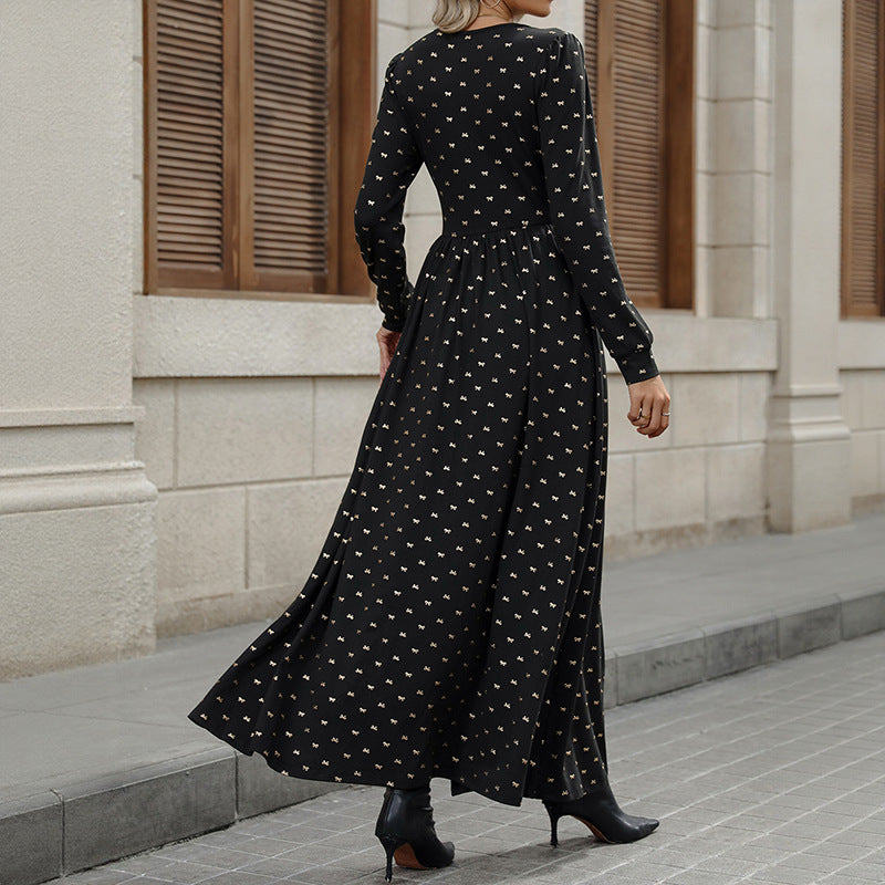 Damen Elegantes Maxi-Wickelkleid mit Spitzenbesatz, hohem Brustbund und gerafftem Volumenrock Drune