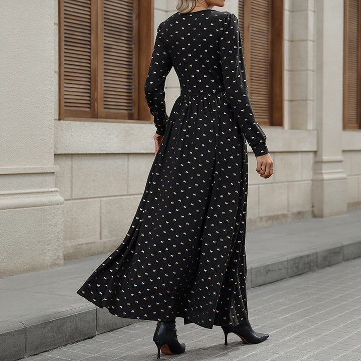 Damen Elegantes Maxi-Wickelkleid mit Spitzenbesatz, hohem Brustbund und gerafftem Volumenrock Drune