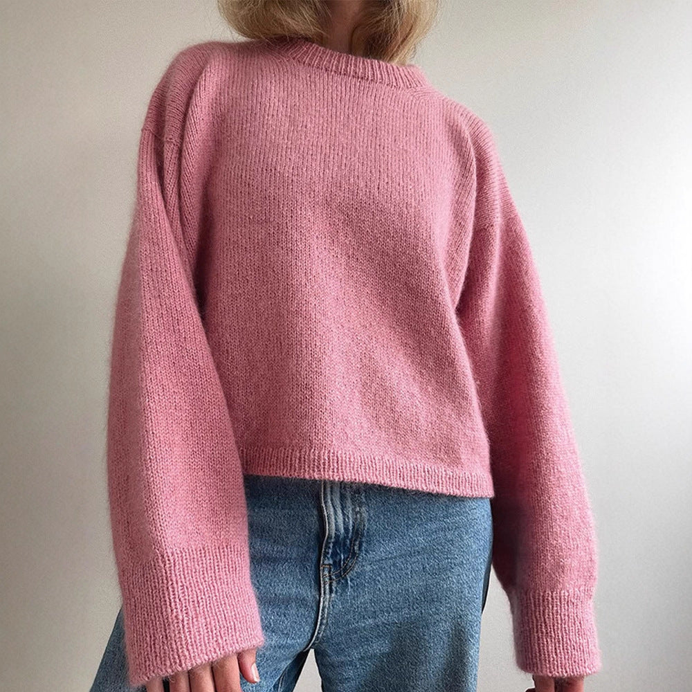 Damen Oversized Mohair-Mix Pullover mit weiter Silhouette und gerippten Bündchen Drune
