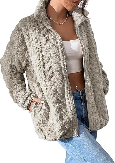 Damen Kuschel-Fleecejacke mit Oversized-Schnitt und Stehkragen Drune