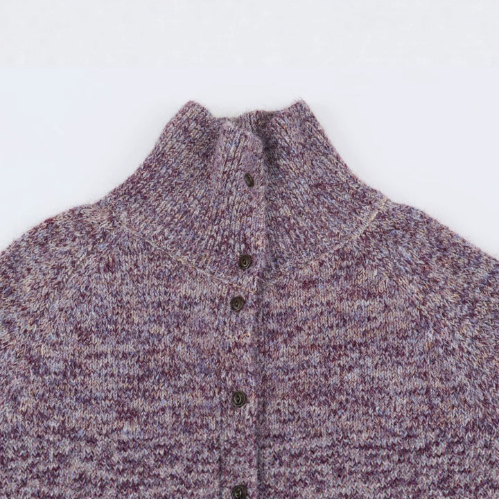 Damen Grobstrick‑Cardigan im Oversize‑Look mit hohem Rippkragen und Knopfleiste Drune