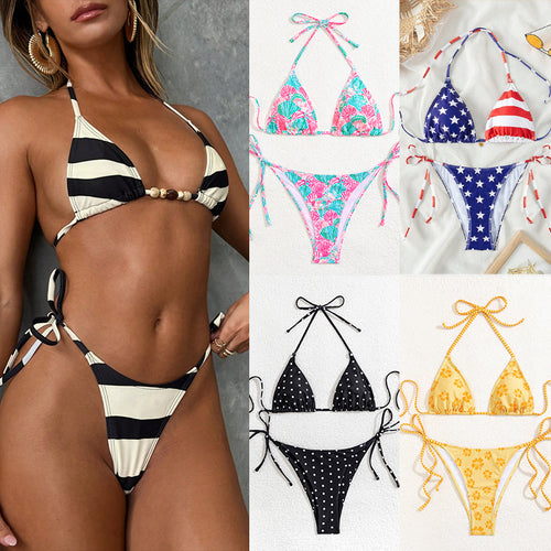 Damen Triangel-Bikini mit Punkten und verstellbaren Bändern Drune
