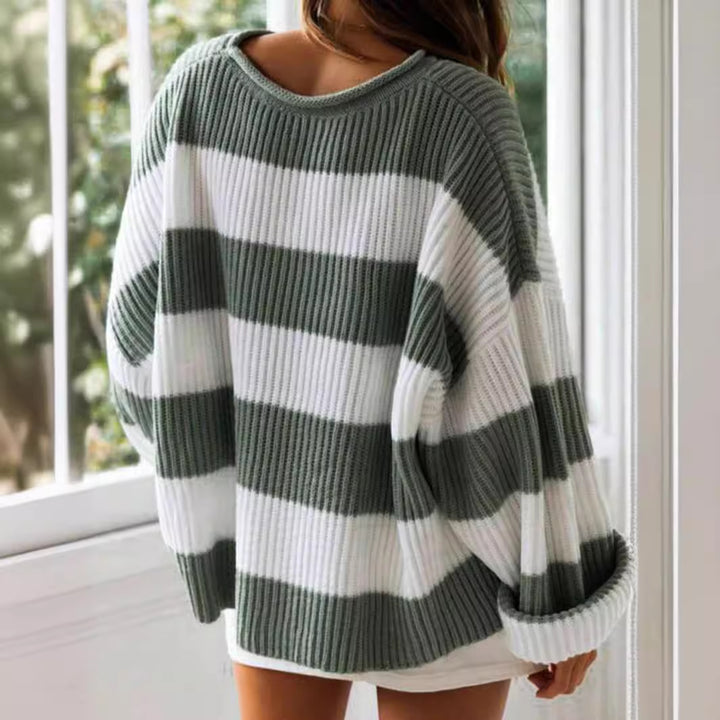 Damen gestreifter Strickpullover mit weitem Schnitt Drune