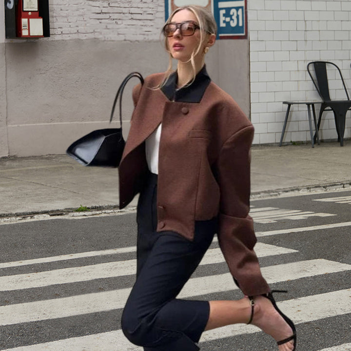 Damen Oversized Wolljacke mit hohem Kragen und modernem Schnitt Drune