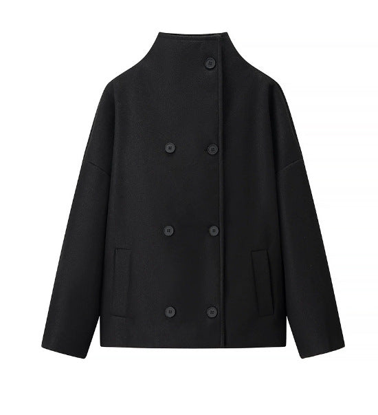 Damen 200+ boxy Wollmix Kurzjacke mit Stehkragen und verdeckter Doppelknopfleiste Drune