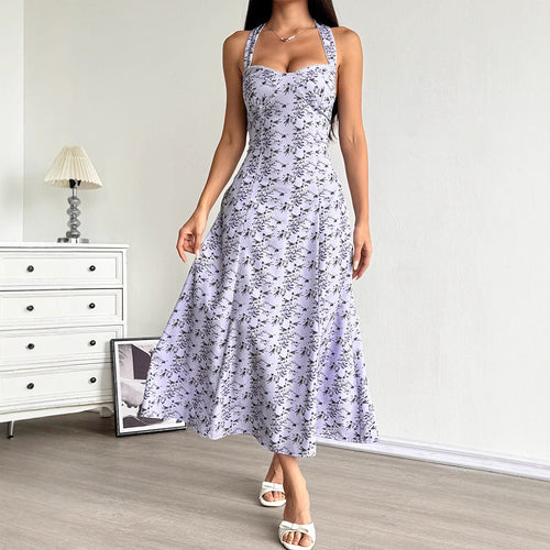 Damen Sommerliches Maxikleid mit floralem Halterdesign und seitlichem Schlitz Drune
