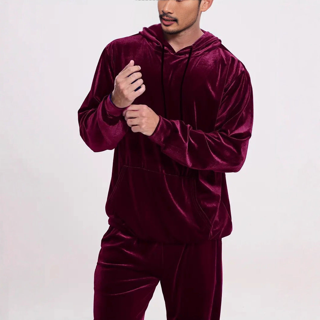 Herren Samt-Trainingsanzug mit Kapuzenpullover und gerader Jogginghose Drune