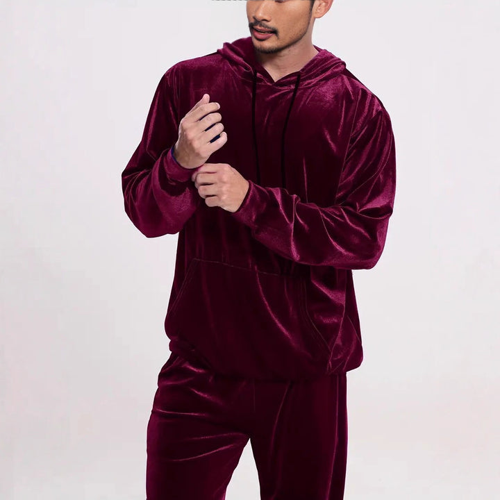 Herren Samt-Trainingsanzug mit Kapuzenpullover und gerader Jogginghose Drune