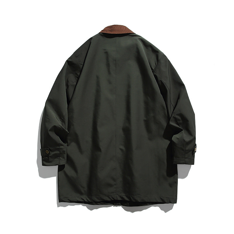 Herren Wachsbeschichteter Outdoor-Mantel mit Cordkragen Drune