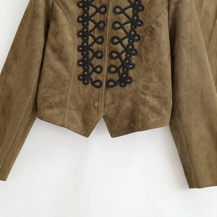 Damen Kurzjacke im Hussarenstil mit Zierkordeln und Stehkragen Drune