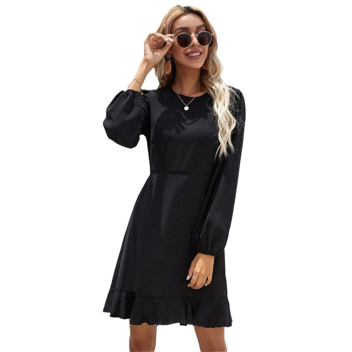 Damen elegantes Langarm-Minikleid mit Puffärmeln taillierter Empire-Passform und Volant-Saum Drune