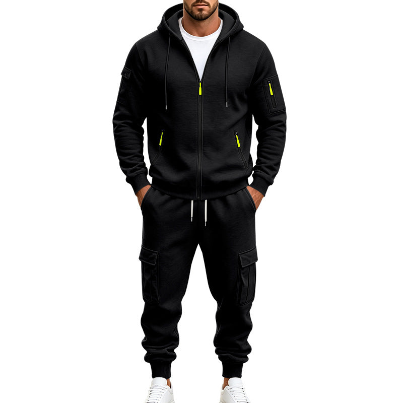 Herren Funktionales Cargo-Sweatset mit Kapuzenjacke und Mehrfachtaschen-Jogger Drune
