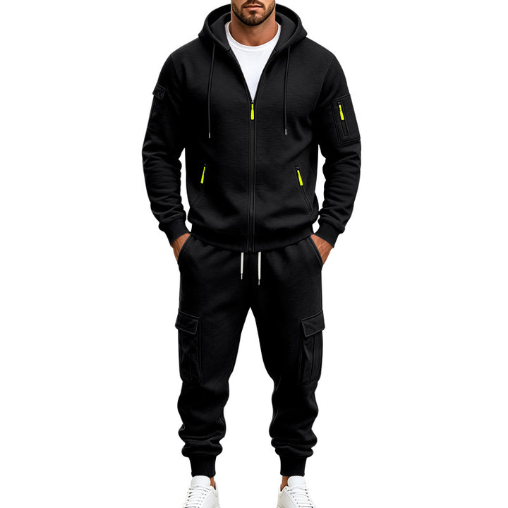 Herren Funktionales Cargo-Sweatset mit Kapuzenjacke und Mehrfachtaschen-Jogger Drune