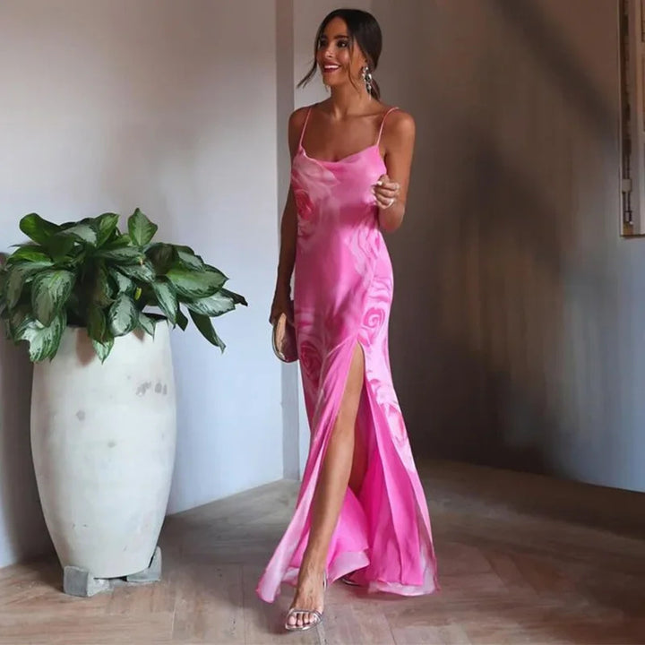 Damen Elegantes Maxikleid mit seitlichem Schlitz und zarten Trägern Drune