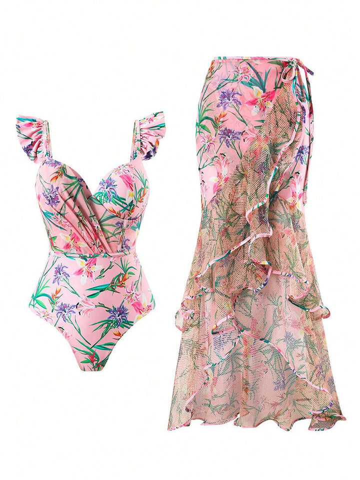 Damen Bademode mit elegantem Wickelrock und floralem Design Drune