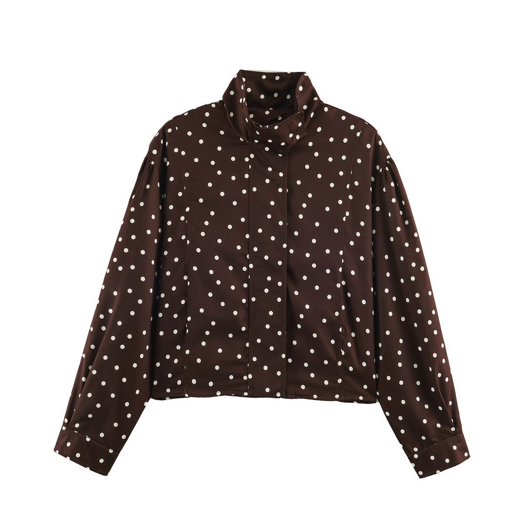 Damen Gepunktete Cropped-Jacke im Boxy-Cut mit hohem Stehkragen Drune