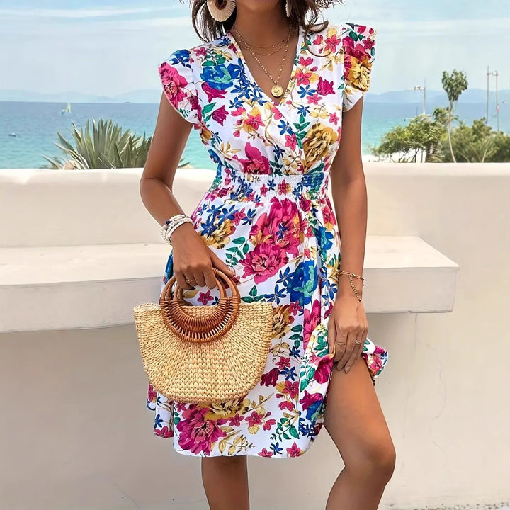 Damen Blütenmuster Wickelkleid Drune