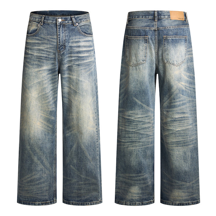 Herren Extremweite Vintage-Denim Baggy-Jeans mit tiefem Schritt und extra langer Saumlänge Drune
