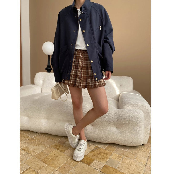 Damen lässige Übergangsjacke mit Druckknöpfen und praktischem Design Drune