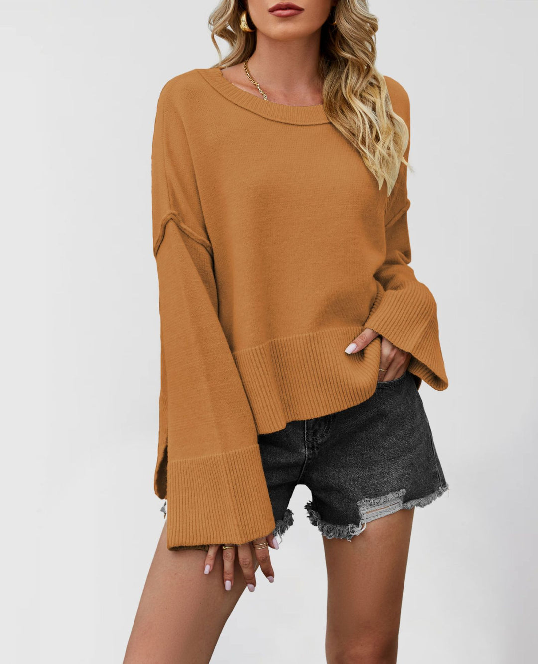 Damen oversized Strickpullover mit weitem Schnitt und Rippenbündchen Drune