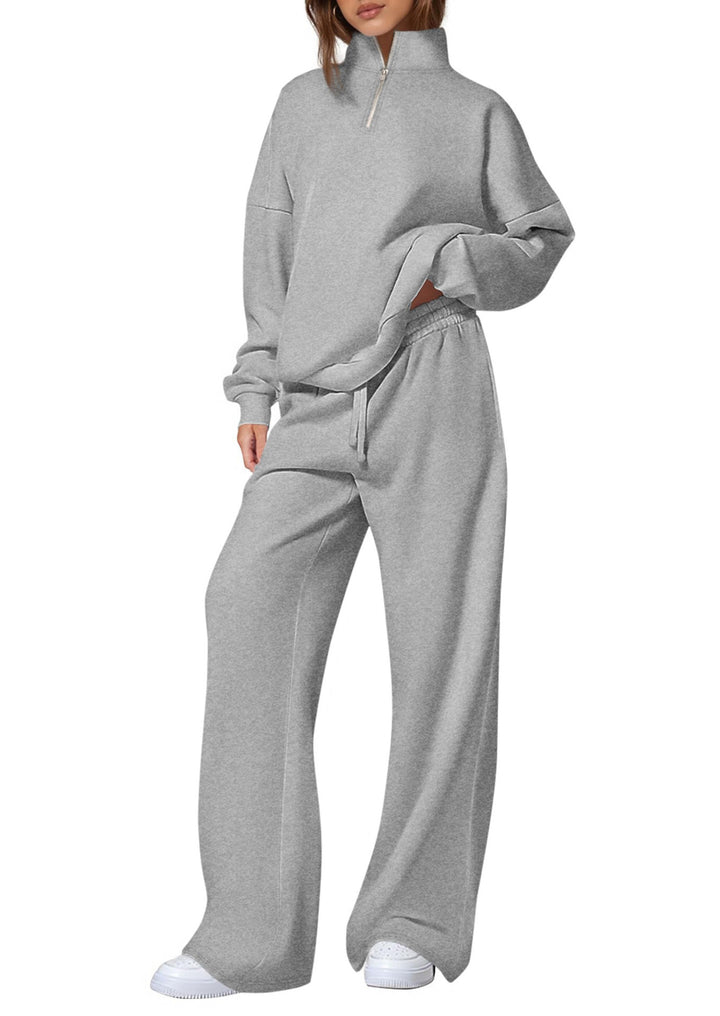 Damen nan oversized Jogginganzug mit Stehkragen halbem Reißverschluss und weitem Bein Drune