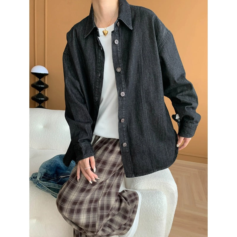 Damen lässige Denimbluse im Oversized-Schnitt mit praktischen Taschen und Knopfdetails Drune