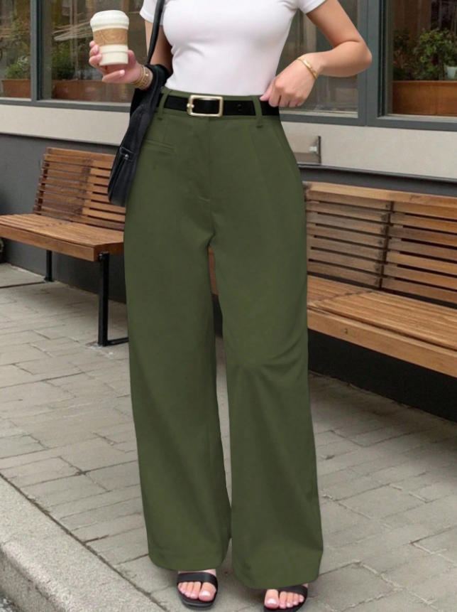 Damen Elegante und bequeme High-Waist Stoffhose mit breitem Bein Drune