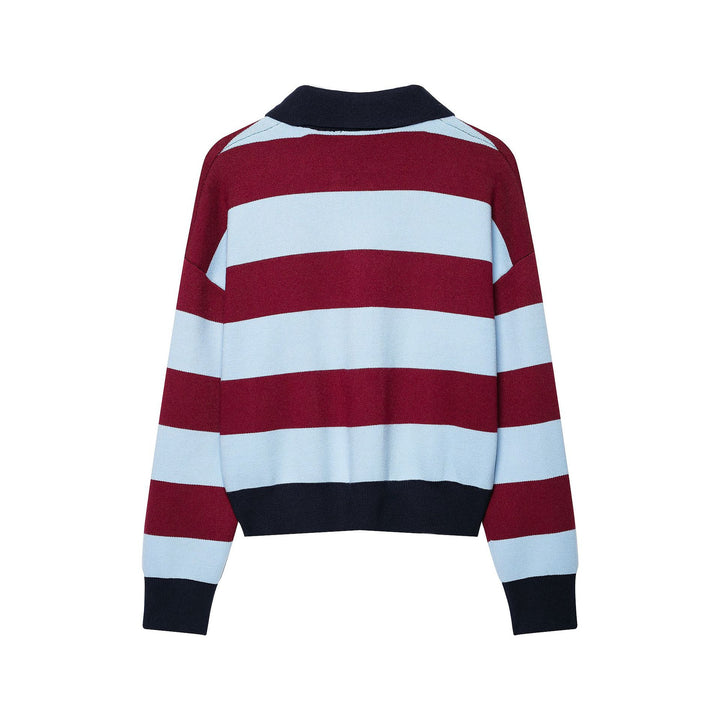 Damen Gestreifter Cropped Rugby‑Pullover mit Polokragen Drune