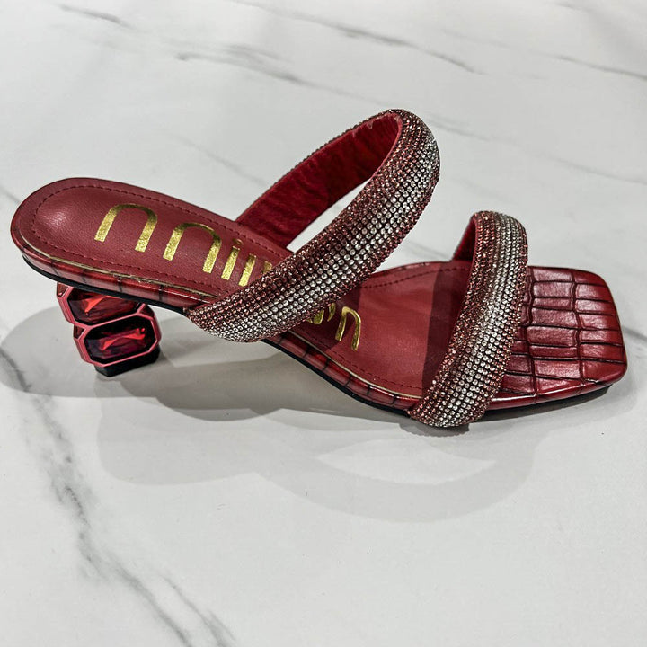 Damen Glamouröse Sandalen mit funkelnden Riemen und einzigartigem Blockabsatz Drune