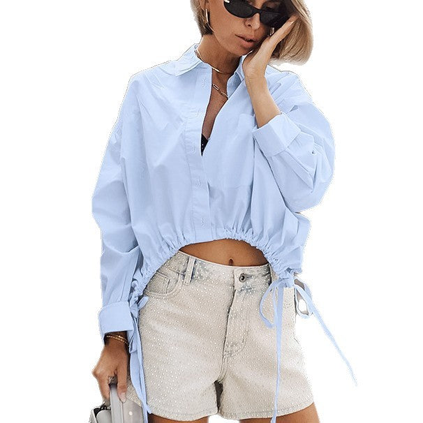 Damen Modische Kurzarm-Hemdjacke mit Rüschenbund Drune