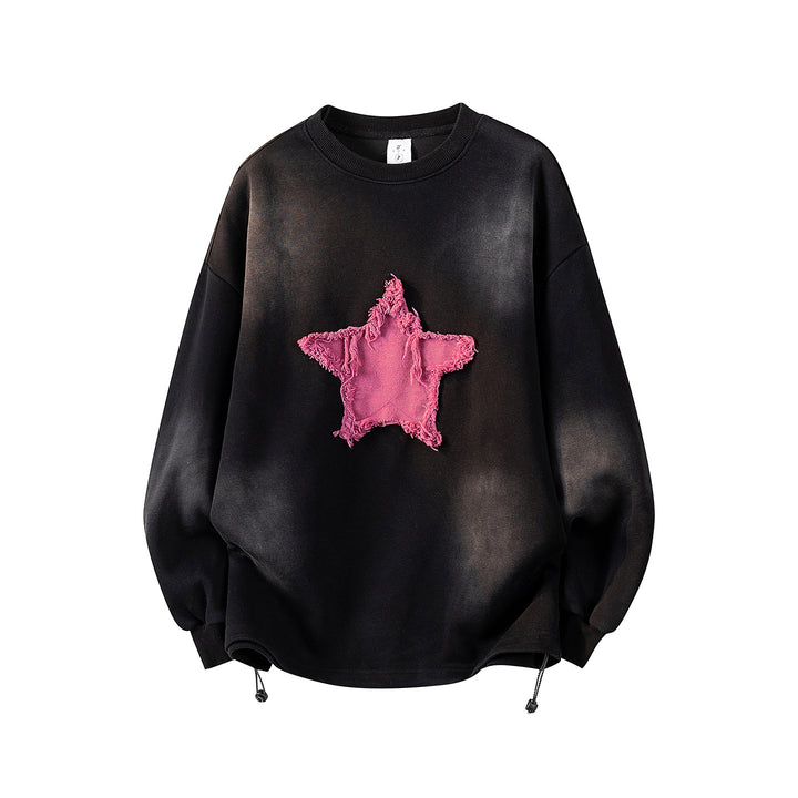 Damen Oversize-Sweatshirt mit gesticktem Schriftzug, abgerundetem Saum & überschnittener Schulter Drune