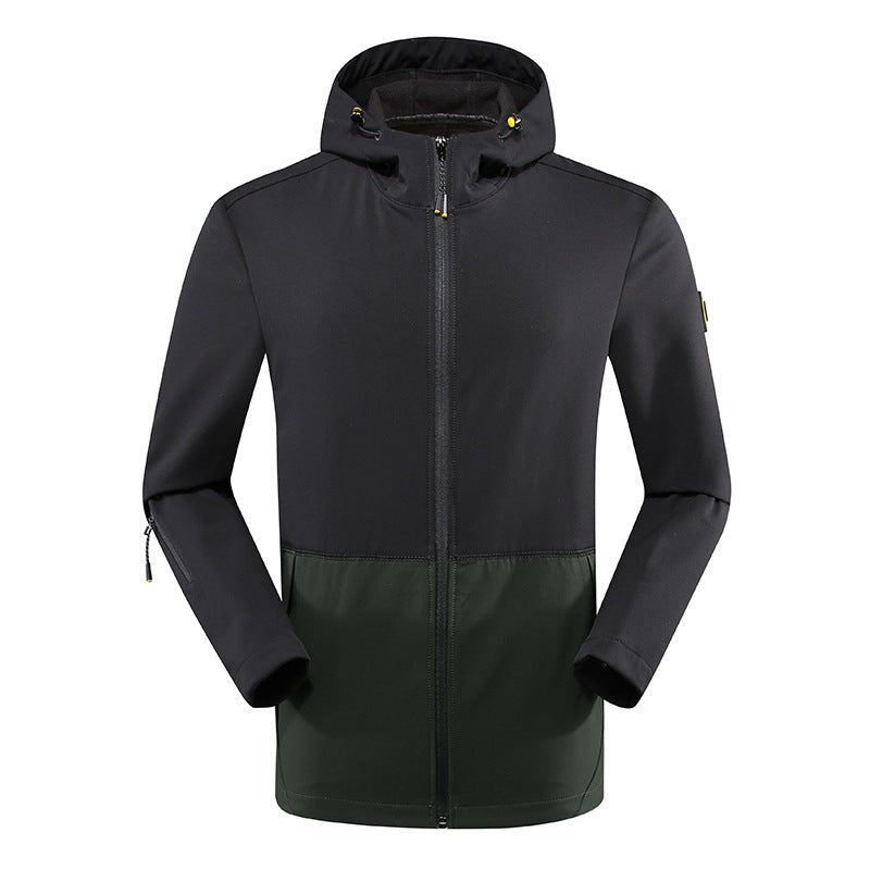 Herren leichte Softshell‑Outdoorjacke mit Kapuze, windabweisender Front und funktionalen Taschen Drune